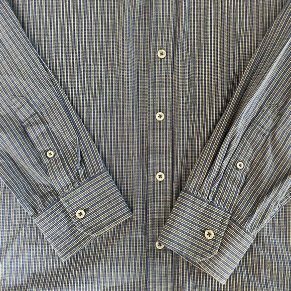 Izod Slim Fit Casual Button Down Lg Slv Check Cotton Shirt Navy + Green Sz L - Picture 5 of 12